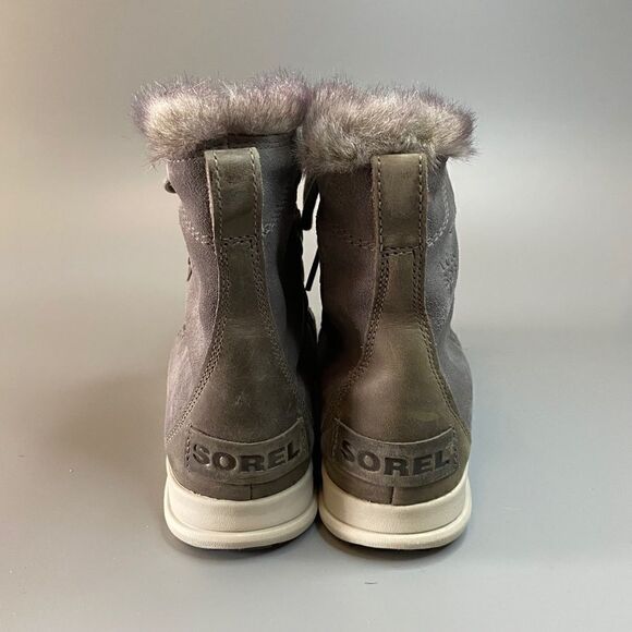 Sorel Joan Explorer Winter Snow Boots Quarry Grey Suede Faux Fur - Picture 4 of 5